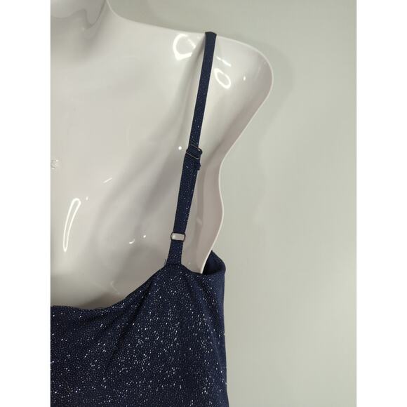 Laundry by Shelli Segal Blue Metallic Ruched Side Slit Hem Dress Women's Size 2 - Picture 8 of 13